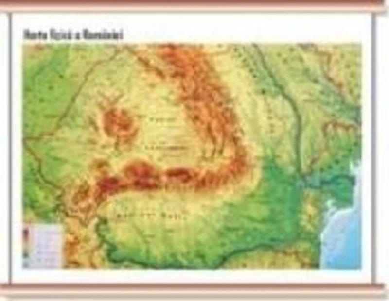 Harta fizică a României - mini - plastifiat cu șipci