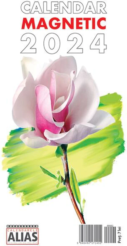 Calendar magnetic cu flori 2024, 8,7 x 18 cm, 12+1 file