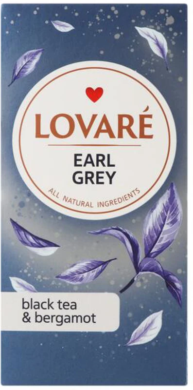 Cutie ceai cu 24 pliculețe Lovaré - Earl Grey: ceai negru cu bergamotă 48 g