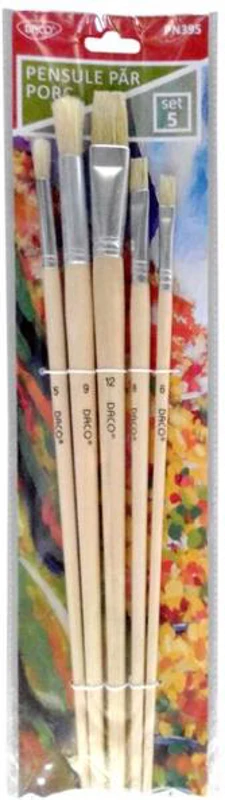 Pensule cu păr de porc DACO, 5 dimensiuni/set - PN395