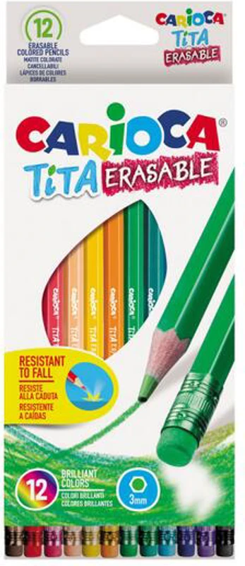 Creioane colorate cu gumă Carioca Tita, 10 culori, formă hexagonală