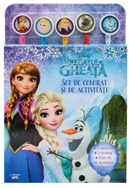 Regatul de gheață. Set de colorat și de activități (conține 5 creioane și 5 radiere)