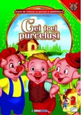 Cei trei purcelusi. Carte de colorat cu povesti si abtibilduri cu litere mari de tipar
