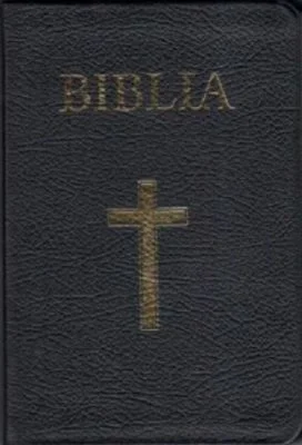 Biblia medie, 063, coperta piele, neagra, cu cruce, margini aurii, repertoar