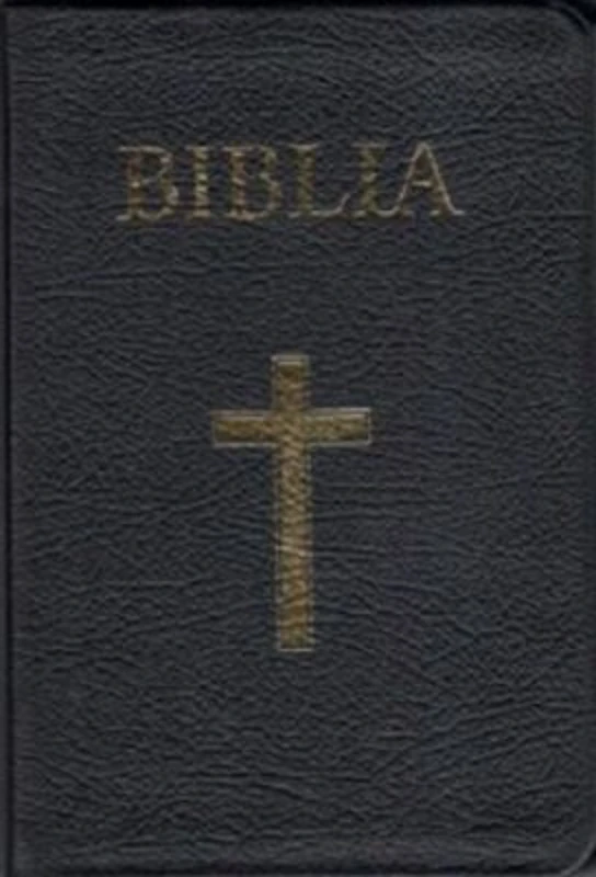 Biblia medie, 063, coperta piele, neagra, cu cruce, margini aurii, repertoar
