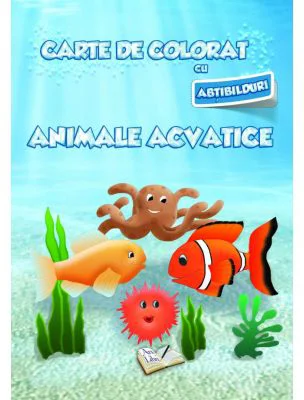 Carte de colorat cu abtibilduri. Animale Acvatice