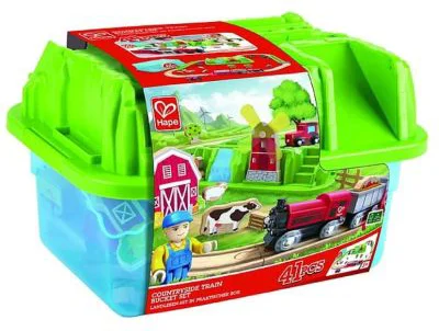 Set Trenulet rustic cu cutie de depozitare, Hape