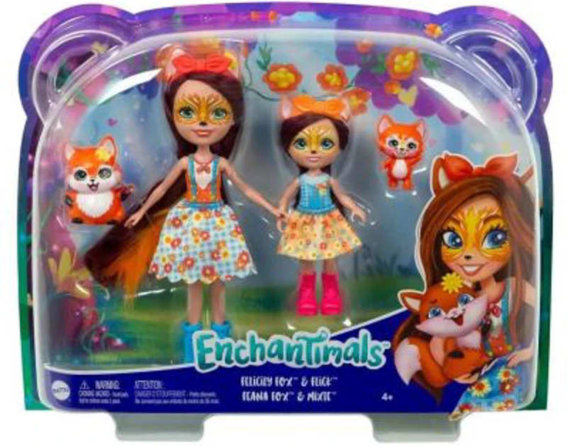Enchantimals set papusi surori si animalutele lor. Felicity Fox cu Flick si Feana Fox cu Mixte