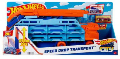 Mega transportator masini si pista de lansare Hot Wheels