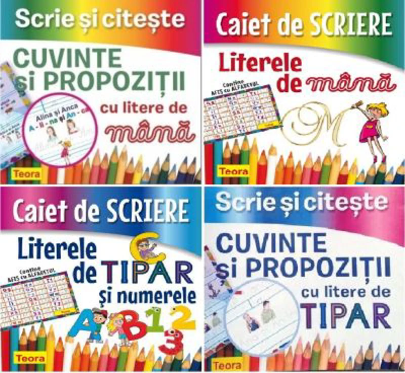 Set 4 carti Invat sa scriu si sa citesc cu litere de tipar si de mana