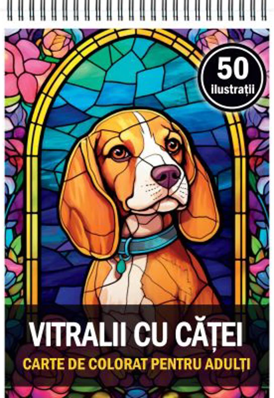 Carte de colorat, 50 de ilustratii, Vitralii cu Catei
