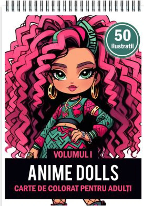 Carte de colorat pentru adulti, 50 de ilustratii, Anime Dolls, Volumul 1