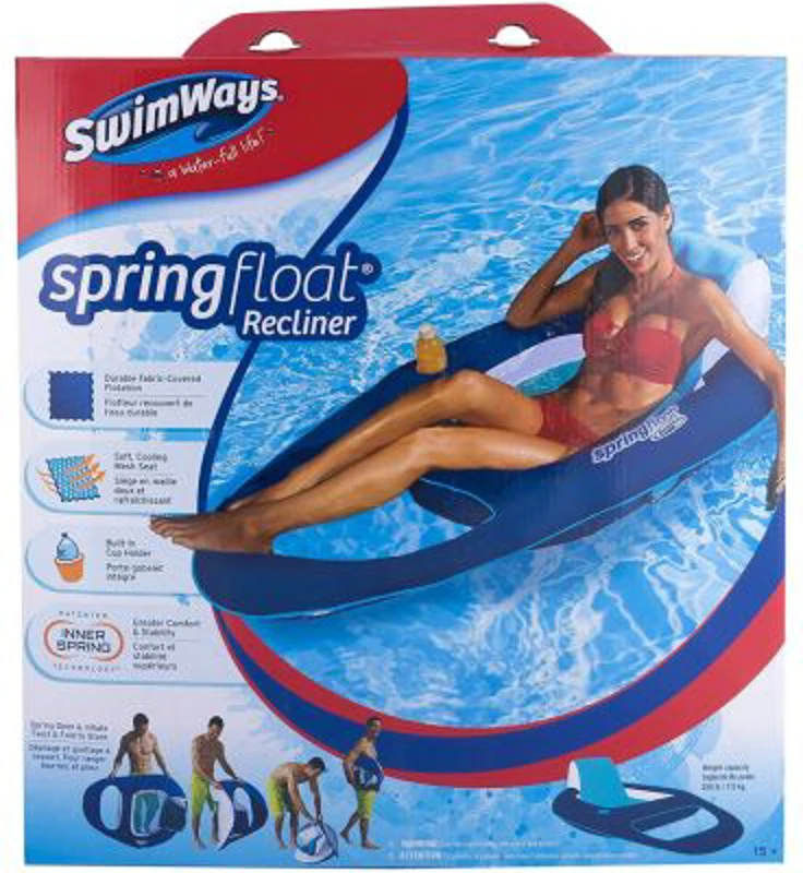 Sezlong Plutitor Recliner cu Spatar si Suport Pahare, bleu, Swimways