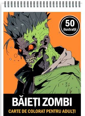 Carte de colorat pentru adulti, 50 de ilustratii, Baieti Zombi