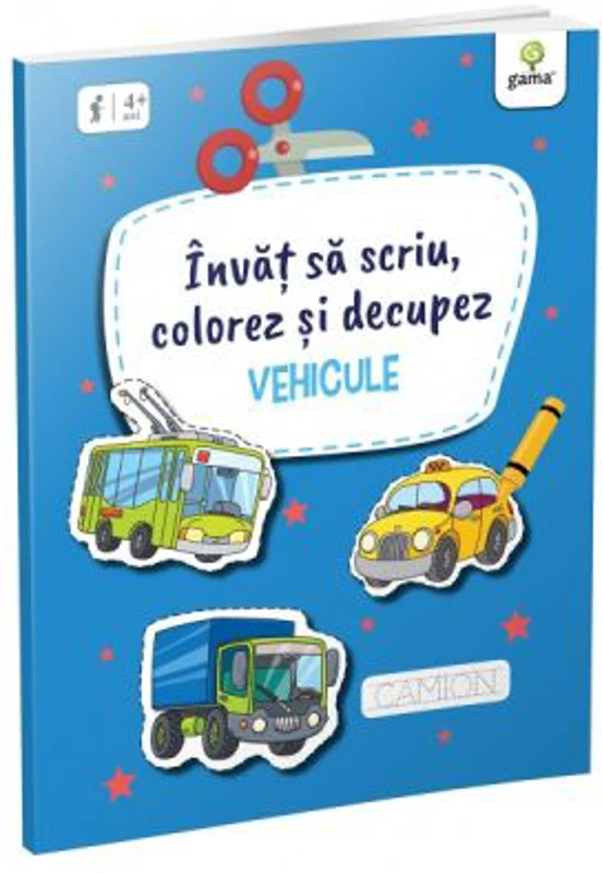 Invat sa scriu, colorez si decupez. Vehicule