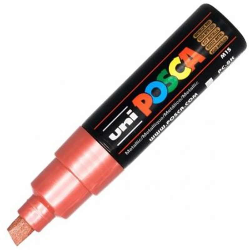 Marker UNI PC-8K 8. 0 mm, varf tesit, rosu metalizat, Posca