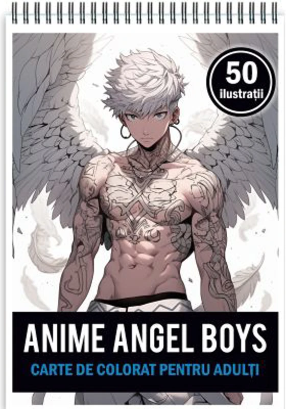 Carte de colorat pentru adulti, 50 de ilustratii, Anime Angel Boys