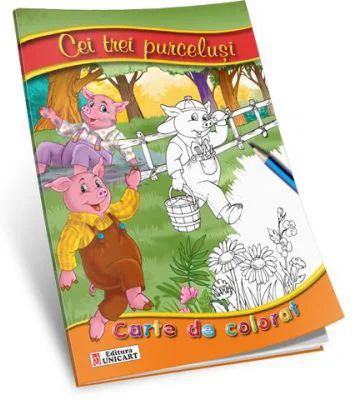 Cei trei purcelusi - Carte de colorat A5 ilustrata
