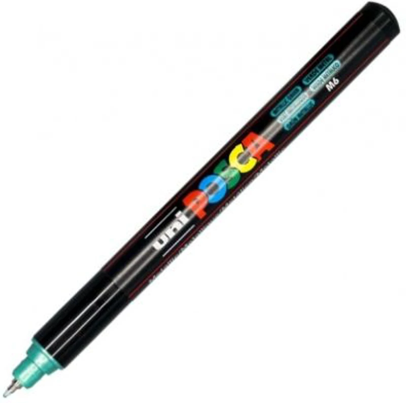 Marker UNI PC-1MR 0. 7 mm, varf metalic fin, verde metalizat, Posca (M625)