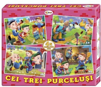 Puzzle Cei trei purcelusi. 4 imagini