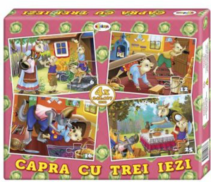 Puzzle Capra cu trei iezi. 4 imagini