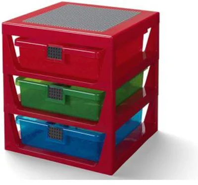 Organizator LEGO cu trei sertare, rosu