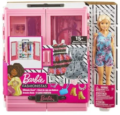 Dulapior cu hainute si papusa, Barbie