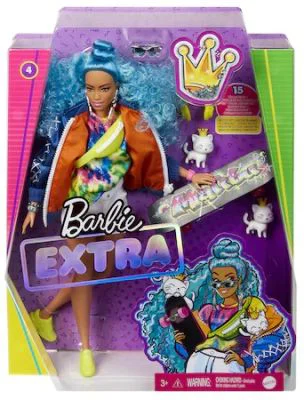 Papusa Extra Style cu Par albastru carliontat, Barbie
