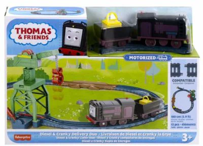 Set de joaca cu locomotive Diesel si Cranky motorizate si accesorii, Thomas
