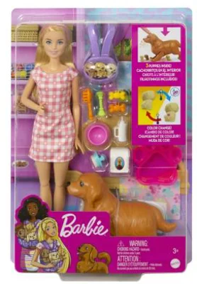 Set papusa si catelusii, Barbie