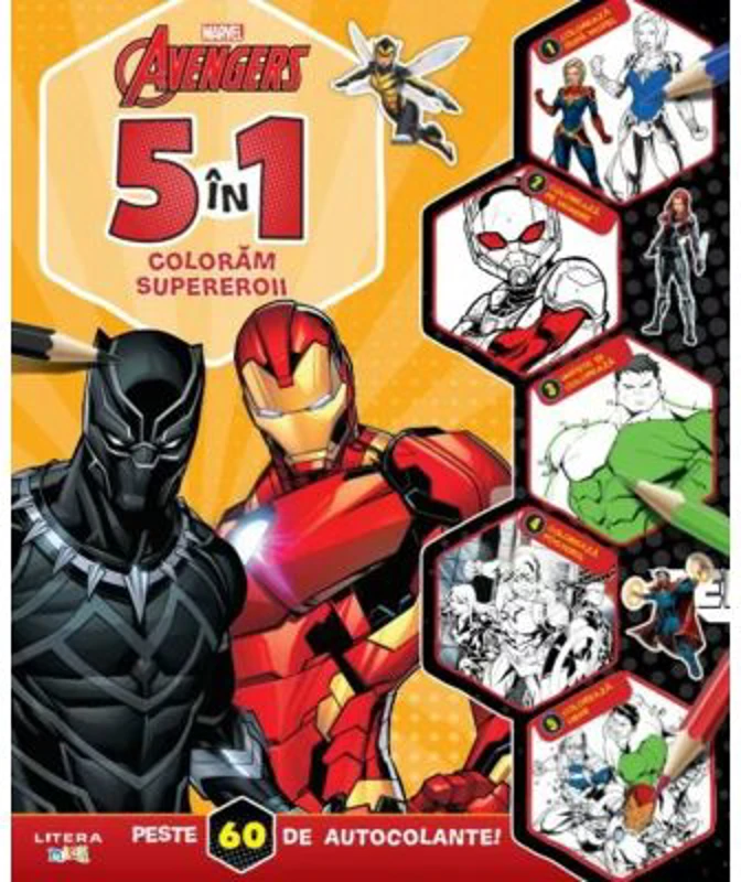 Disney. Marvel. Avengers. 5 in 1. Coloram supereroii. Peste 60 de autocolante!