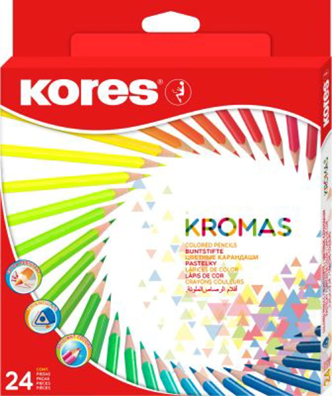 Creioane colorate Kores Kromas, triunghiulare, 3 mm, 24 culori/cutie (KS100315)