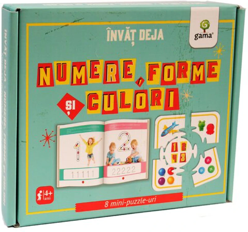 Invat deja numere, forme si culori. 8 mini-puzzle-uri