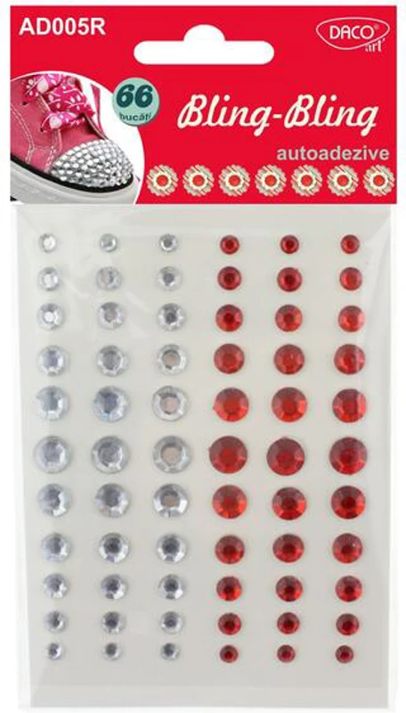 Acesorii de craft: Autoadezive Bling-Bling DACO, 66 bucăți, diamant roșu / alb - AD005R - ***