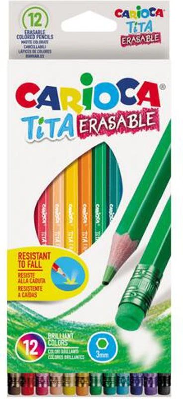 Creioane colorate cu gumă Carioca Tita, 10 culori, formă hexagonală - ***