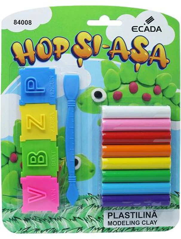 Plastilină + forme ECADA Hop Și-Așa, 8 culori, 100 g - ***