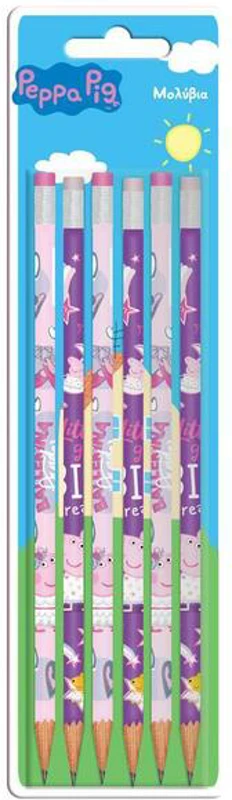 Peppa Pig- Set 6 creioane cu gumă în blister - ***