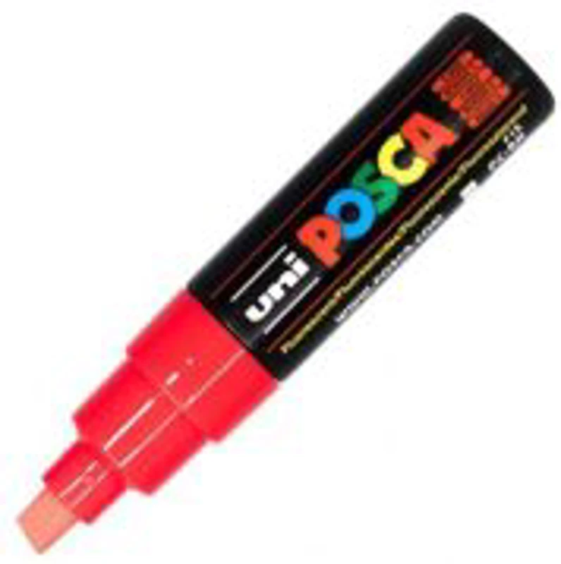 Marker UNI PC-8K 8. 0 mm, varf tesit, rosu fluorescent, Posca