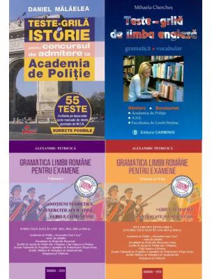 Pachet complet Admitere Academia de Politie Gramatica limbii romane, Notiuni, Exercitii si Grile. Teste grila de istorie Teste grila de limba engleza.