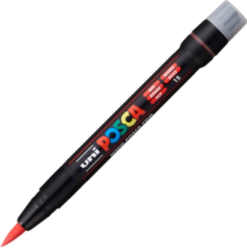 Marker pensula UNI Brush PCF-350, K, rosu, Posca