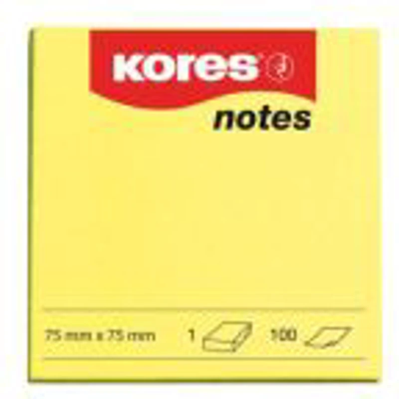 Notite adezive, Kores, 75 x 75 mm, galben neon, 100 file