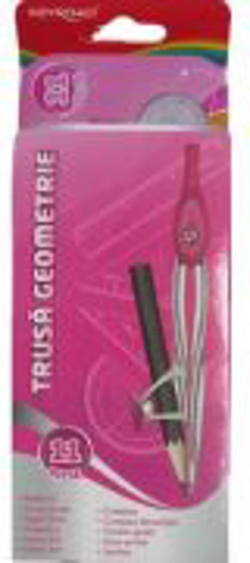 Trusa geometrie Keyroad KR971708, 11 piese, cutie metalica roz