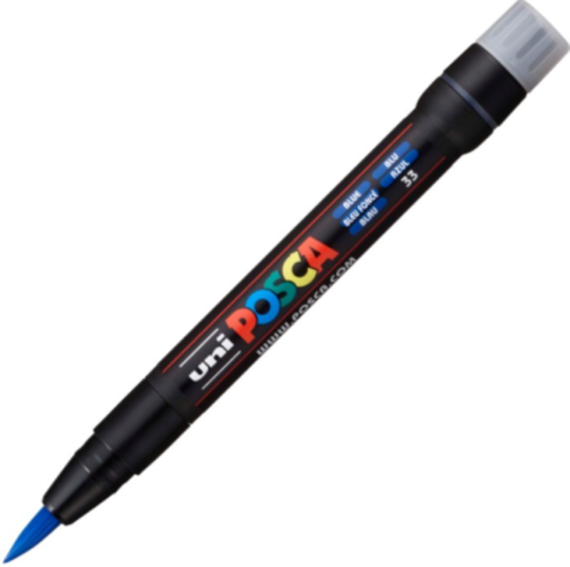 Marker pensula UNI Brush PCF-350, K, albastru, Posca