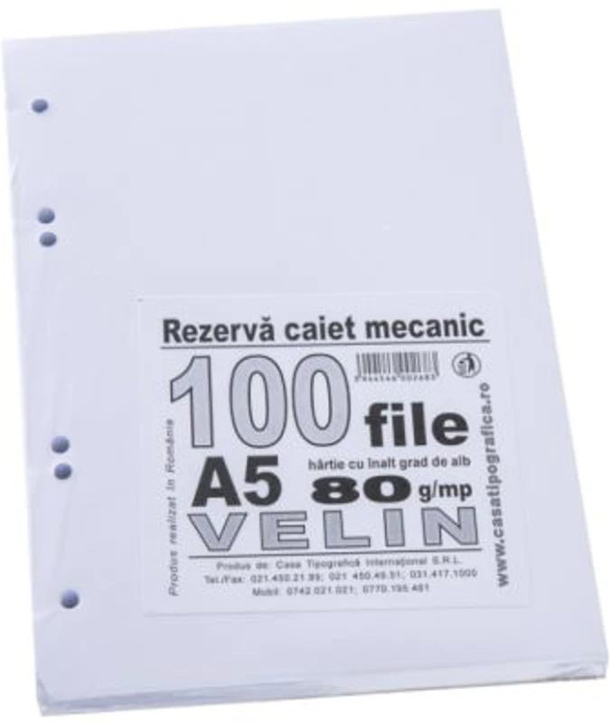 Rezerva caiet mecanic foaie velina A5, 100 file, Casa Tipografica