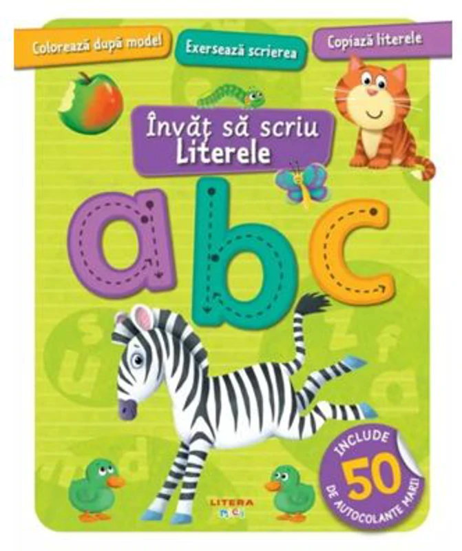 Invat sa scriu. Literele. Carte cu autocolante