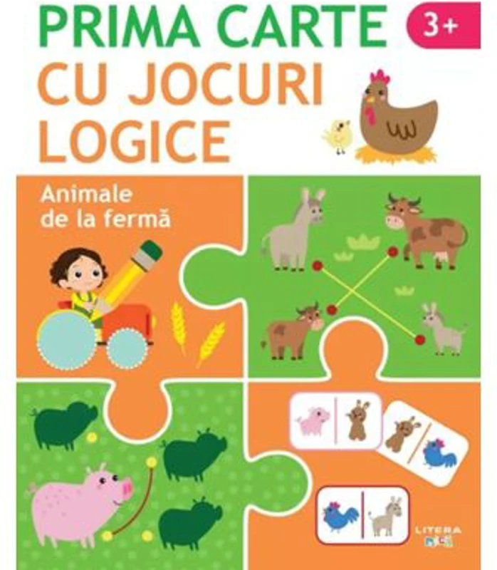 Prima carte cu jocuri logice. Animale de la ferma (3+)