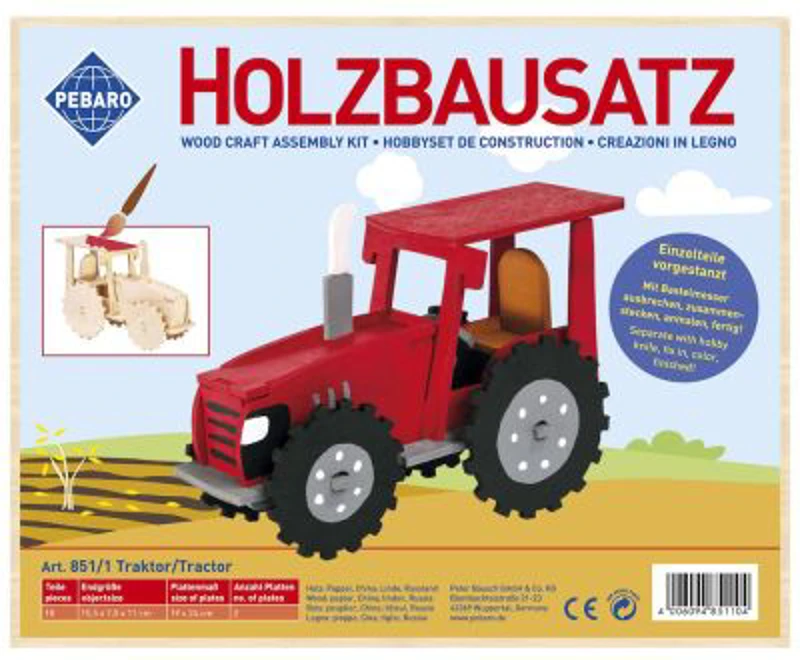 Kit constructie din lemn, tractor, 26 piese, Pebaro 851/1