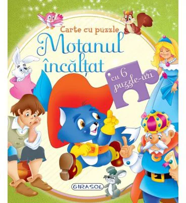Carte cu puzzle Motanul incaltat (cu 6 puzzle-uri)