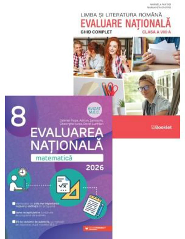 Pachet Evaluarea Nationala 2024 Clasa a 8-a. Matematica si Ghid complet pentru Limba si literatura romana