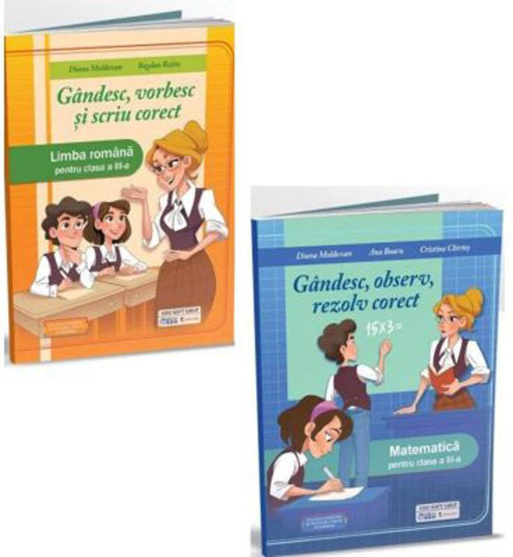 Set 2 caiete pentru clasa a 3-a: Gandesc, vorbesc si scriu corect. Limba romana si Gandesc, observ, rezolv corect. Matematica - Diana Moldovan